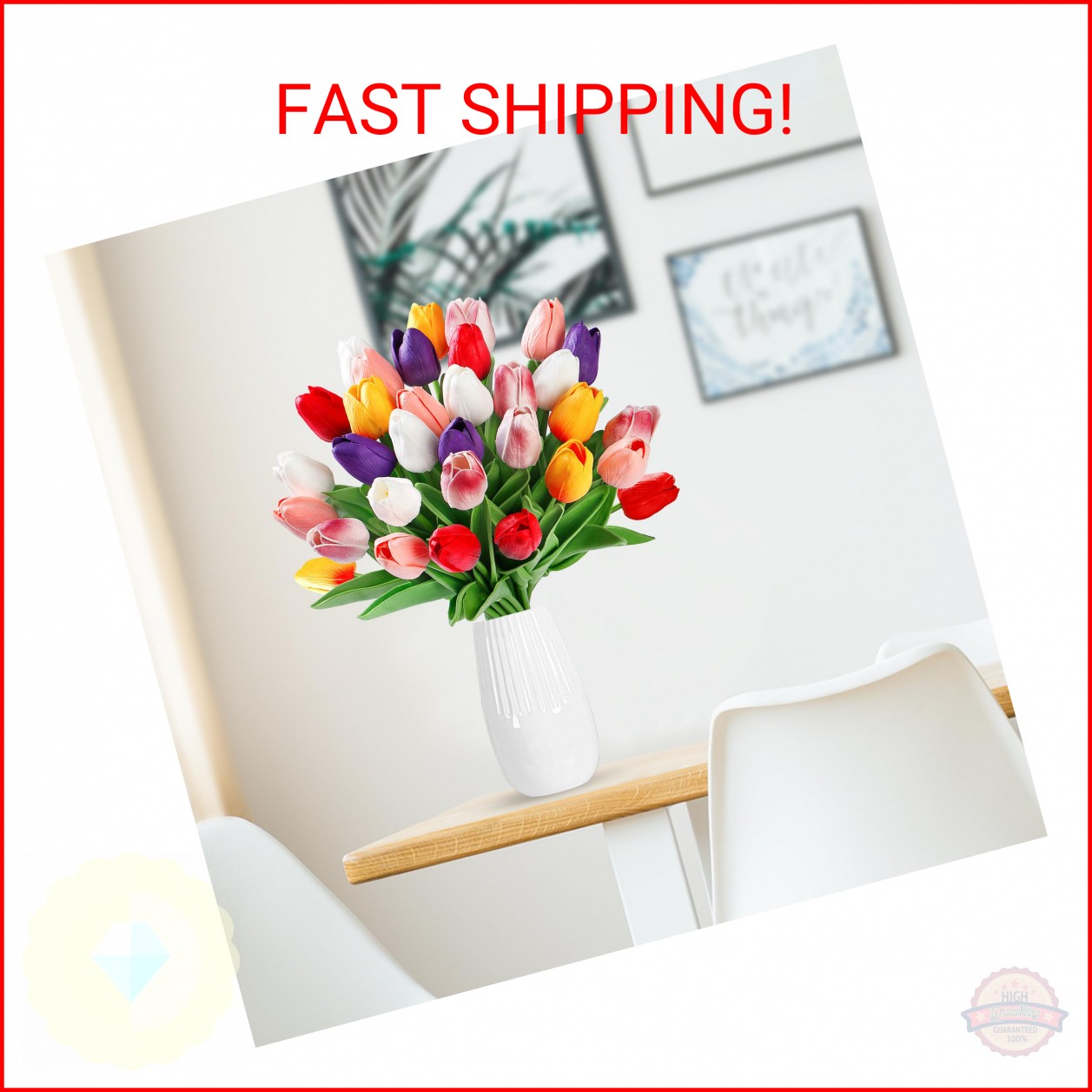 Sggvecsy 15 Pcs Fake Tulips Artificial Flowers Real Touch PU Faux Flowers Tulip