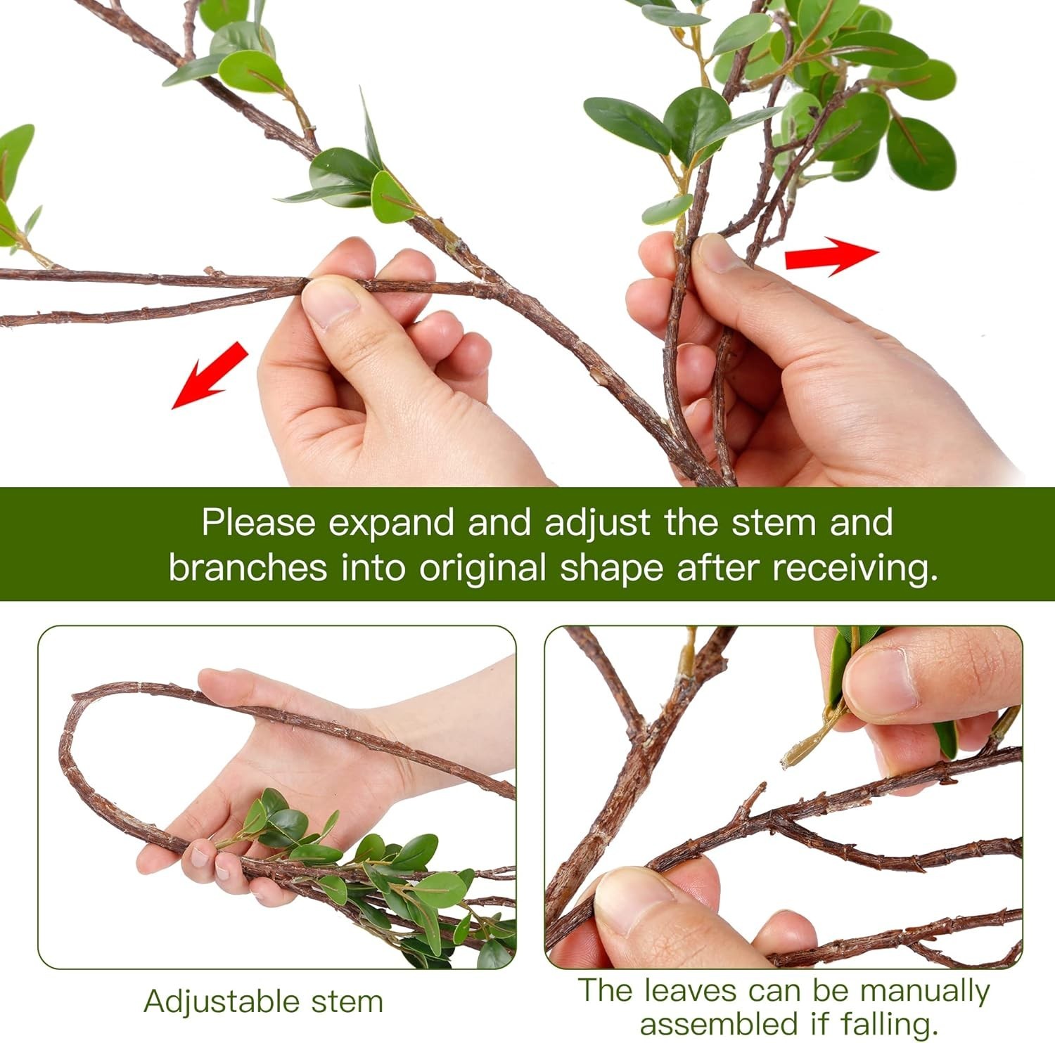 43’’ 4Pcs Artificial Ficus Branches Faux Leaf Spray Green Eucalyptus Branches…