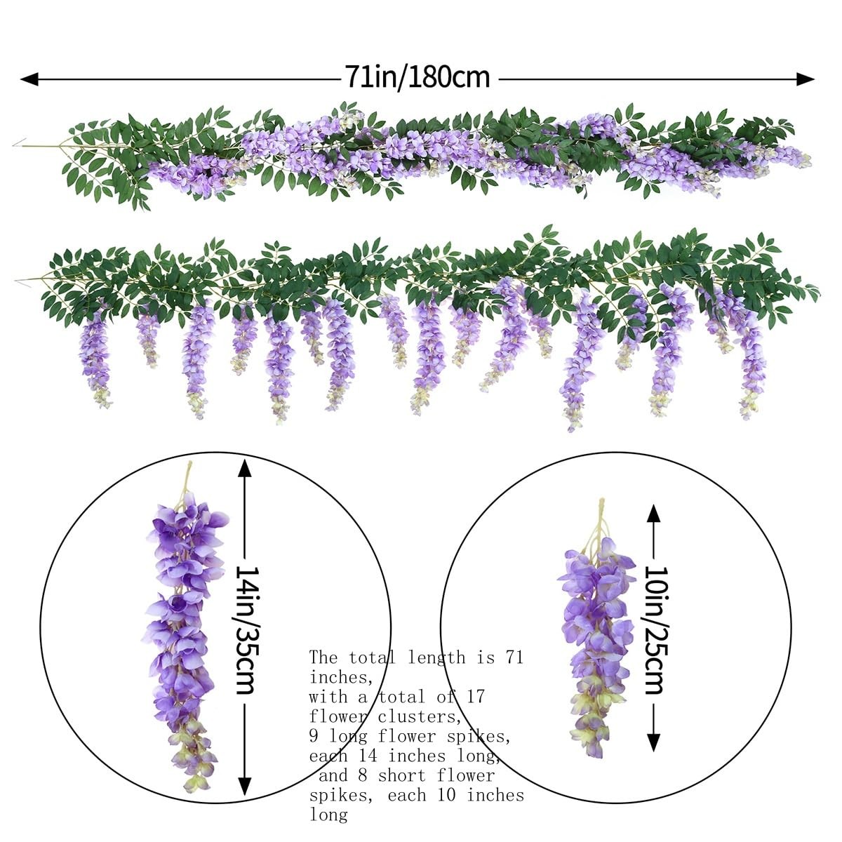 AROIUO 71″ Purple Wisteria Garland 1pc