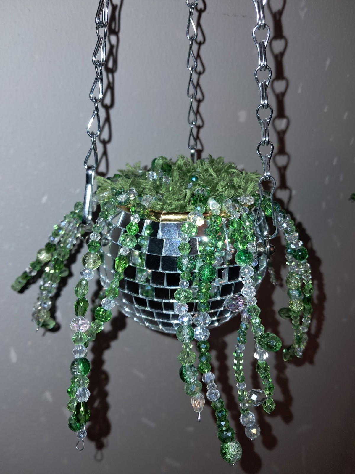 Handmade Hanging Beaded Plant In A 4in Disco Ball Planter