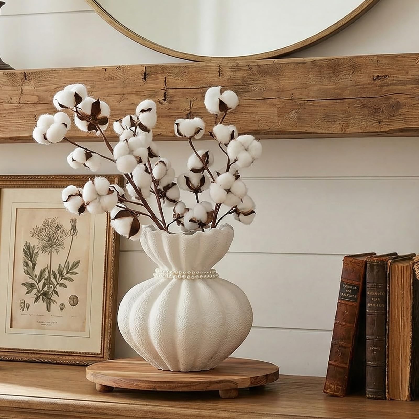 5 Pack Cotton Stems, 50pcs Cotton Flower Bolls, 20 Inch Cotton Branch, Natura…