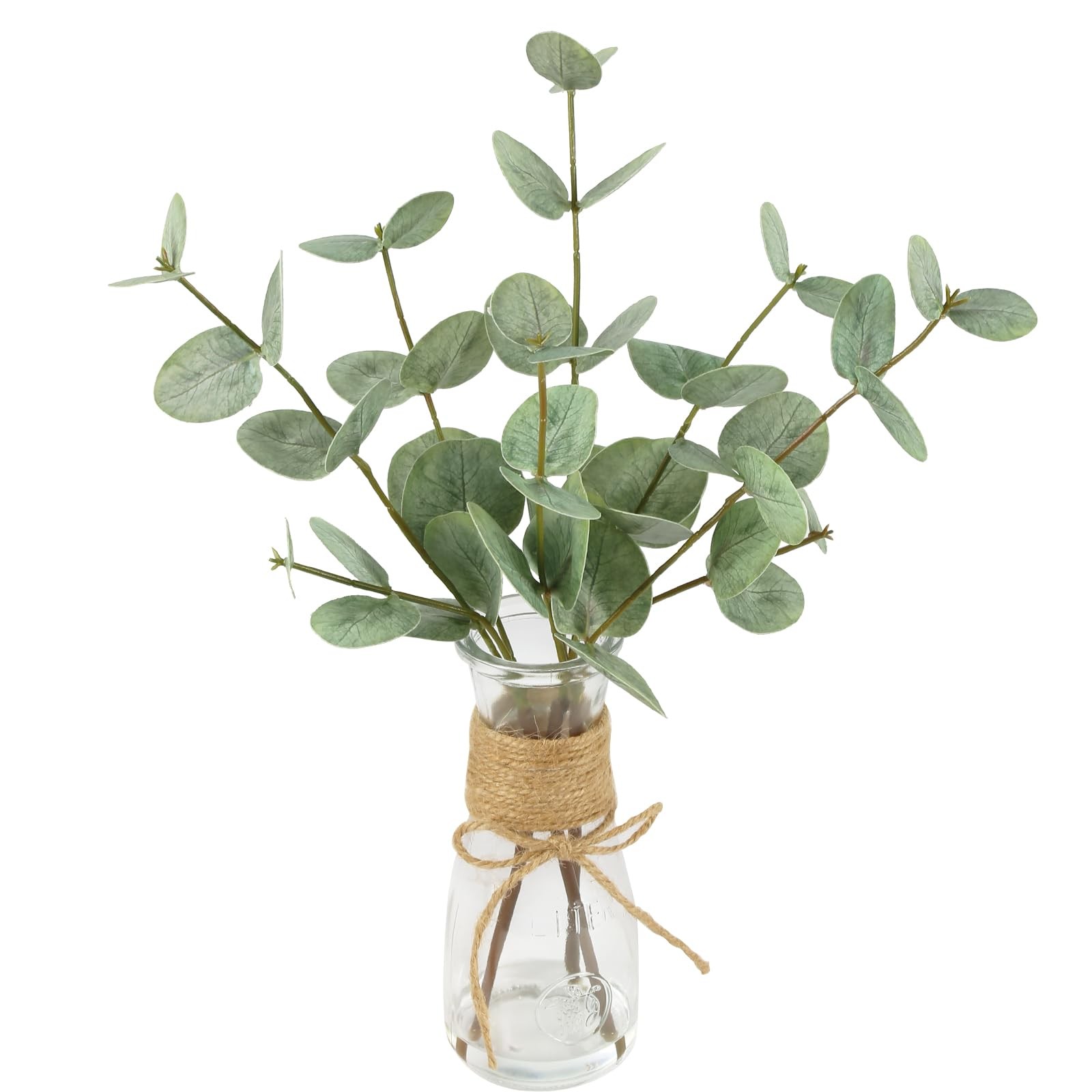 Artificial Eucalyptus Stems in Glass Vase with Faux Water, 15’’ Fake Plant Do…