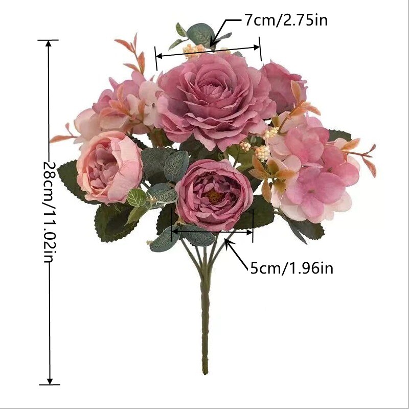 Artificial Flowers Retro Silk Rose Bouquet Hydrangea Peony Vintage Bride wedding