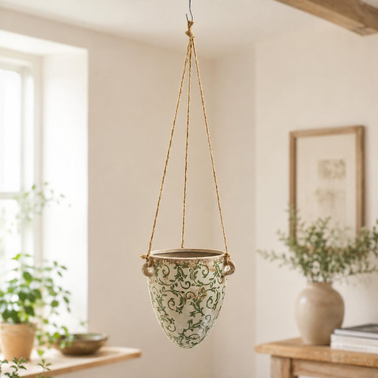 2′ Tuscan Hanging Ceramic Scroll Planter