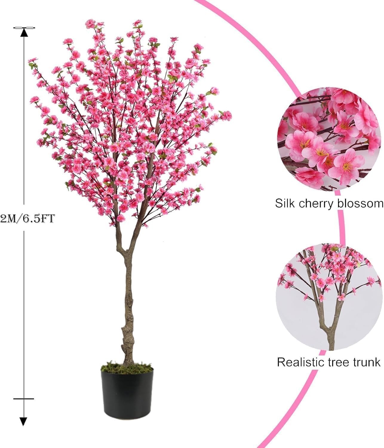 6.5ft Artificial Cherry Blossom Tree with 32 Branches, Pink Silk Flowers for …