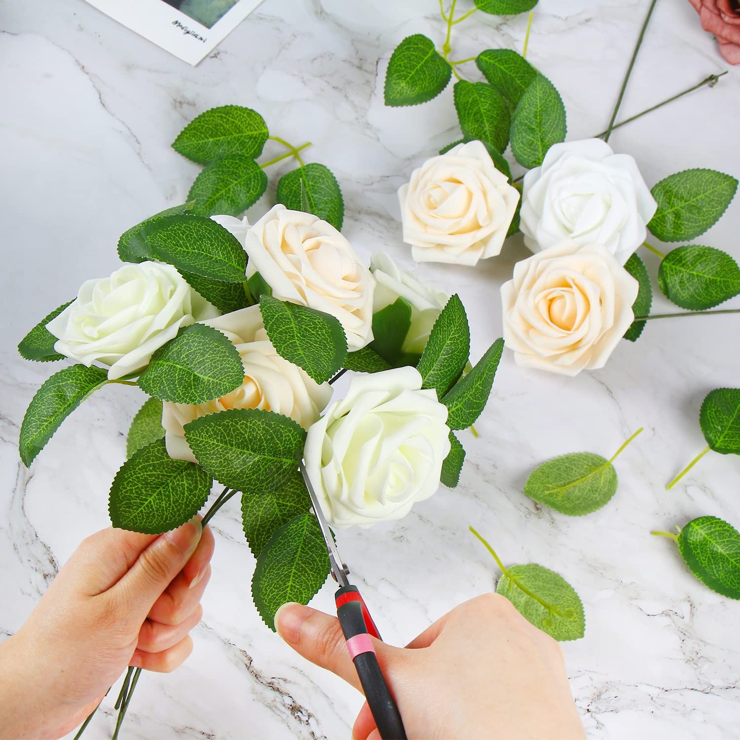 60 Pcs Artificial Green Leaves Rose Fake Leaves for DIY Crafts Wedding Birthday