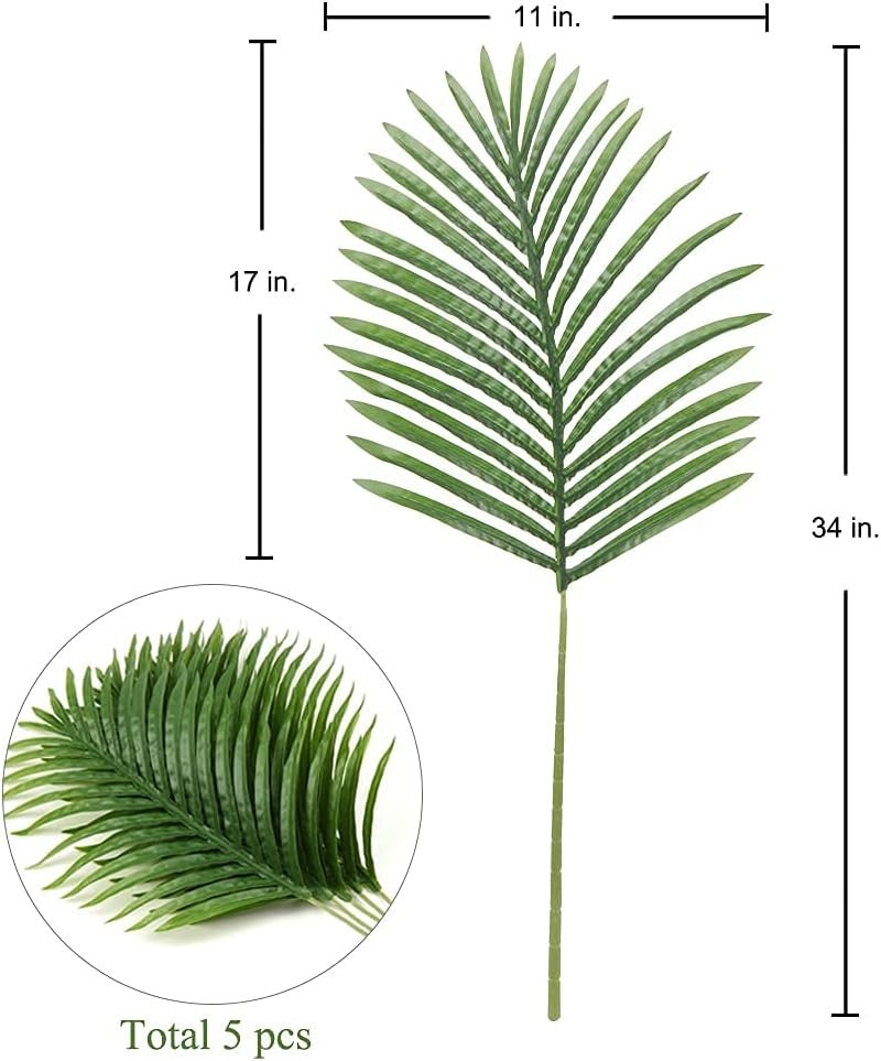Realistic 34-Inch Artificial Palm Leaves – Perfect for Weddings and Home Decor