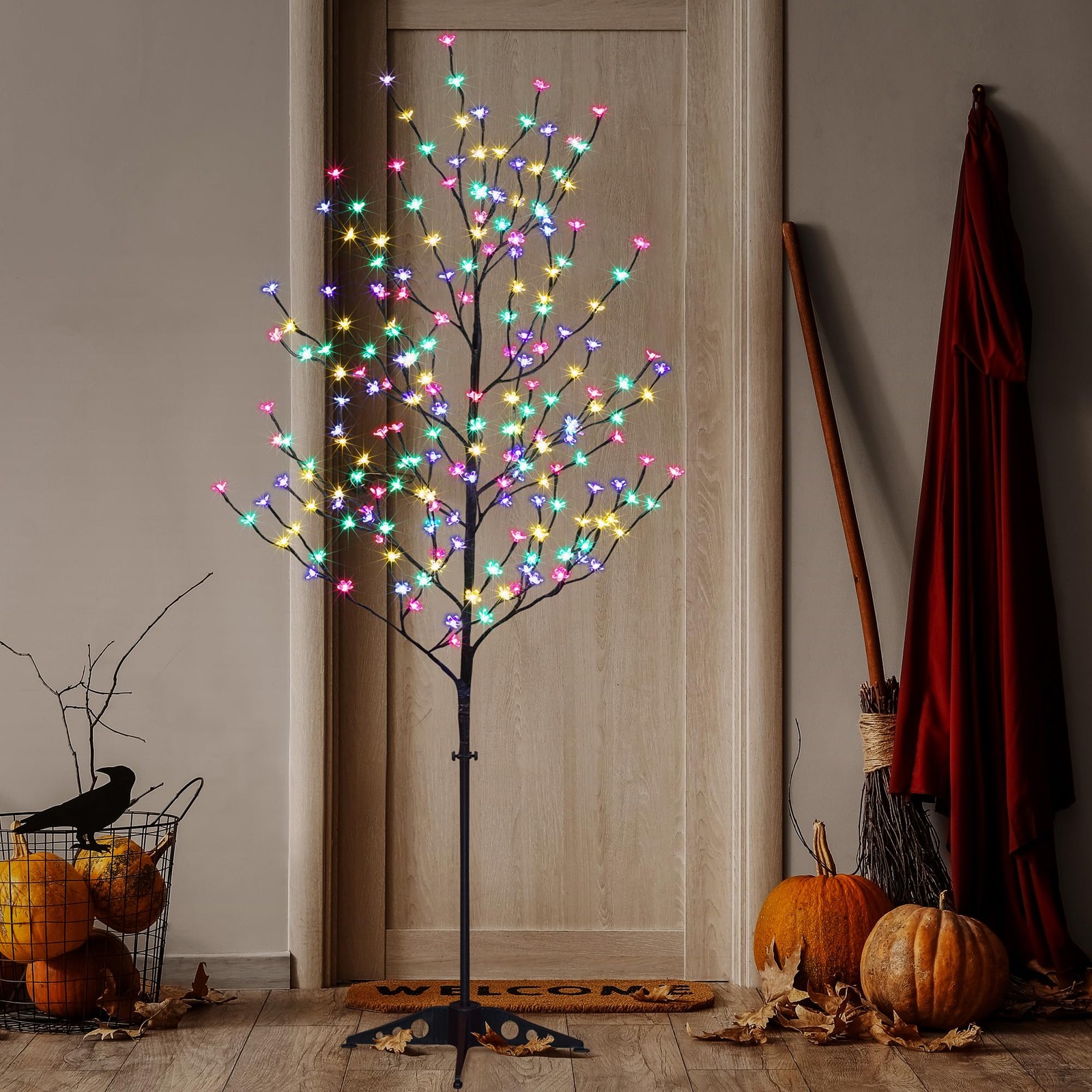 6.5FT LED Lighted Cherry Blossom Tree, 208 LED Warm White to Multicolor, Time…