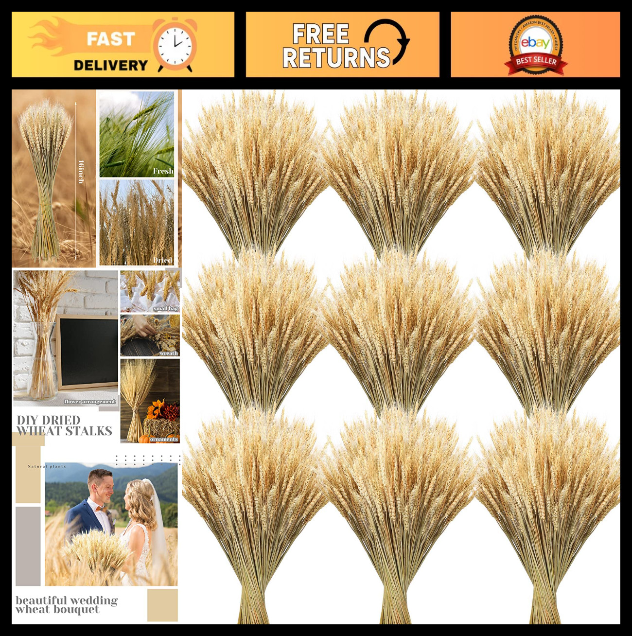 600 Dried Wheat Stalks Bundle – Natural Grass Sheaves for DIY Decor, Centerpiece