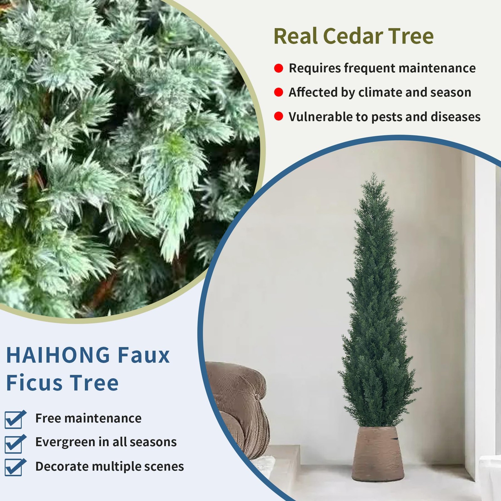 4ft Artificial Cedar Topiary Trees – Fake Boxwood Topiary Cypress Trees Potte…