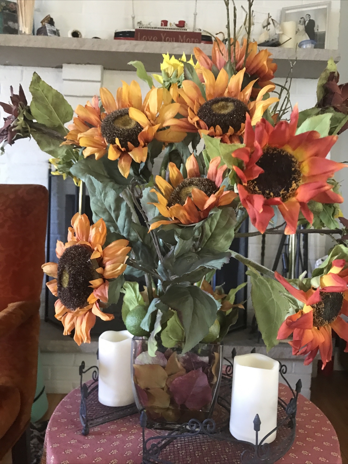 Large Sun Flowers in Glass Vase Silk Summer sunflowers floral Arrangement $125