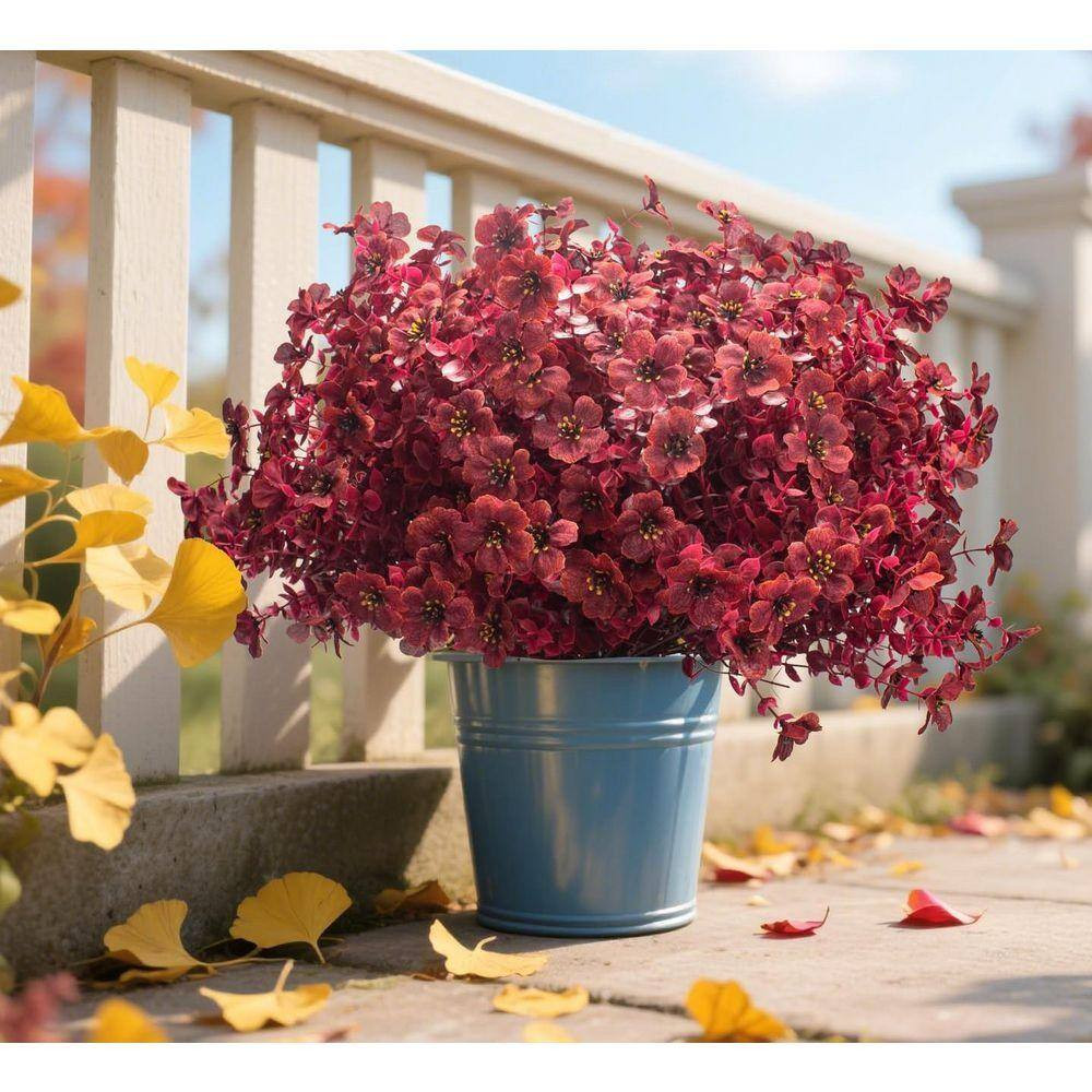 13.5 In. Wine Red Indoor/Outdoor Artificial Daisy Flower 16-Bundles