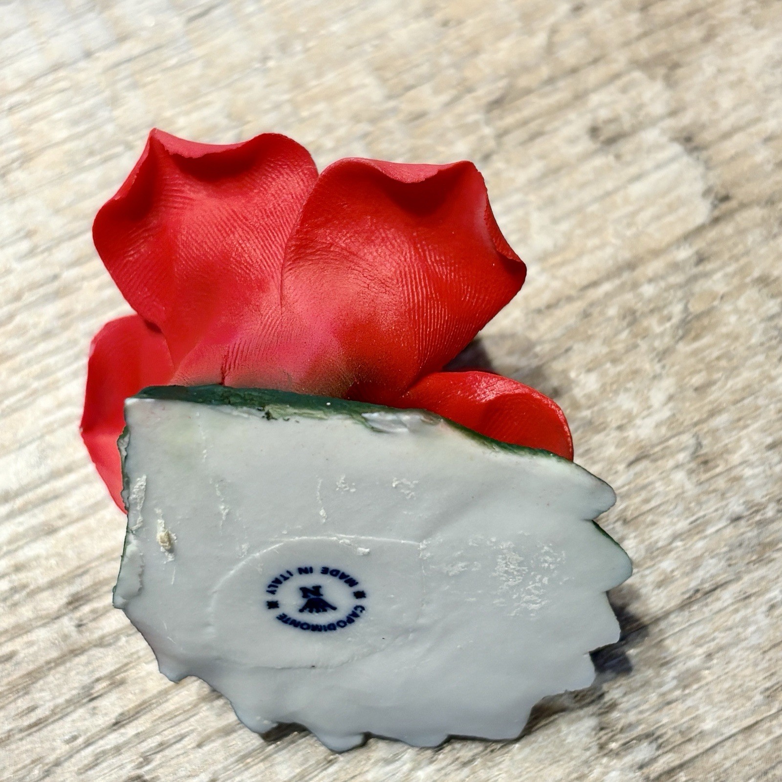 Capodimonte Italy Red Fine Porcelain Rose Flower Current Day backstamp