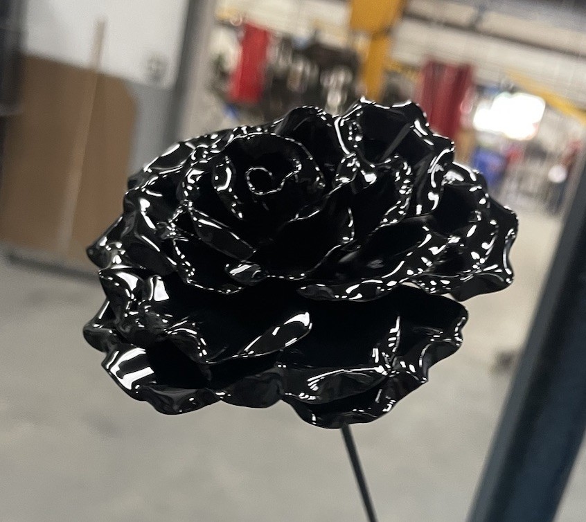 Powder coated Metal Rose Flowers, handcrafted, bent, and welded. $35/Rose w/Stem