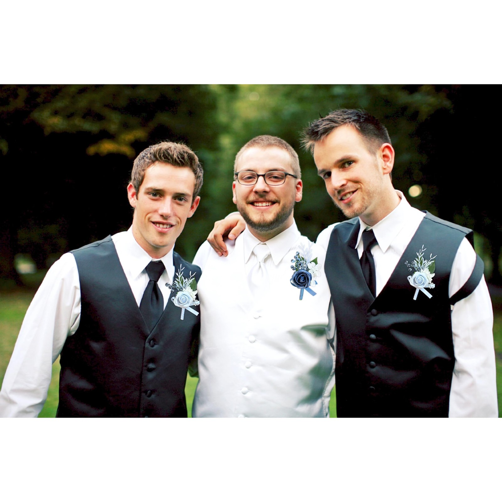 2 PCS Dusty Blue Wedding Boutonniere For Men Groom Groomsmen Rose Flowers