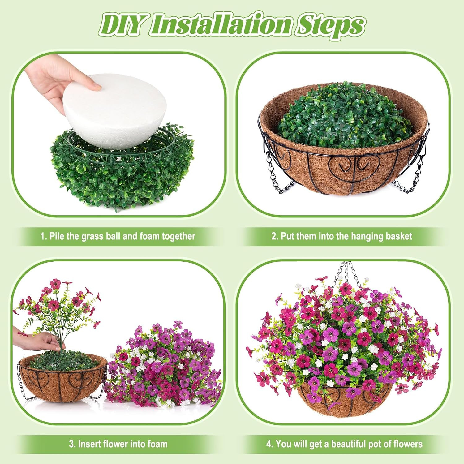 UV Resistant Faux Hanging Plants with Eucalyptus for Outdoor Spring Decor