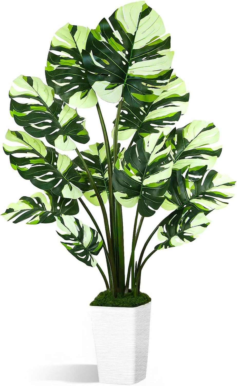 Artificial Monstera Plant, 5FT Tall Fake Tree with Real Touch Big Leaves & White