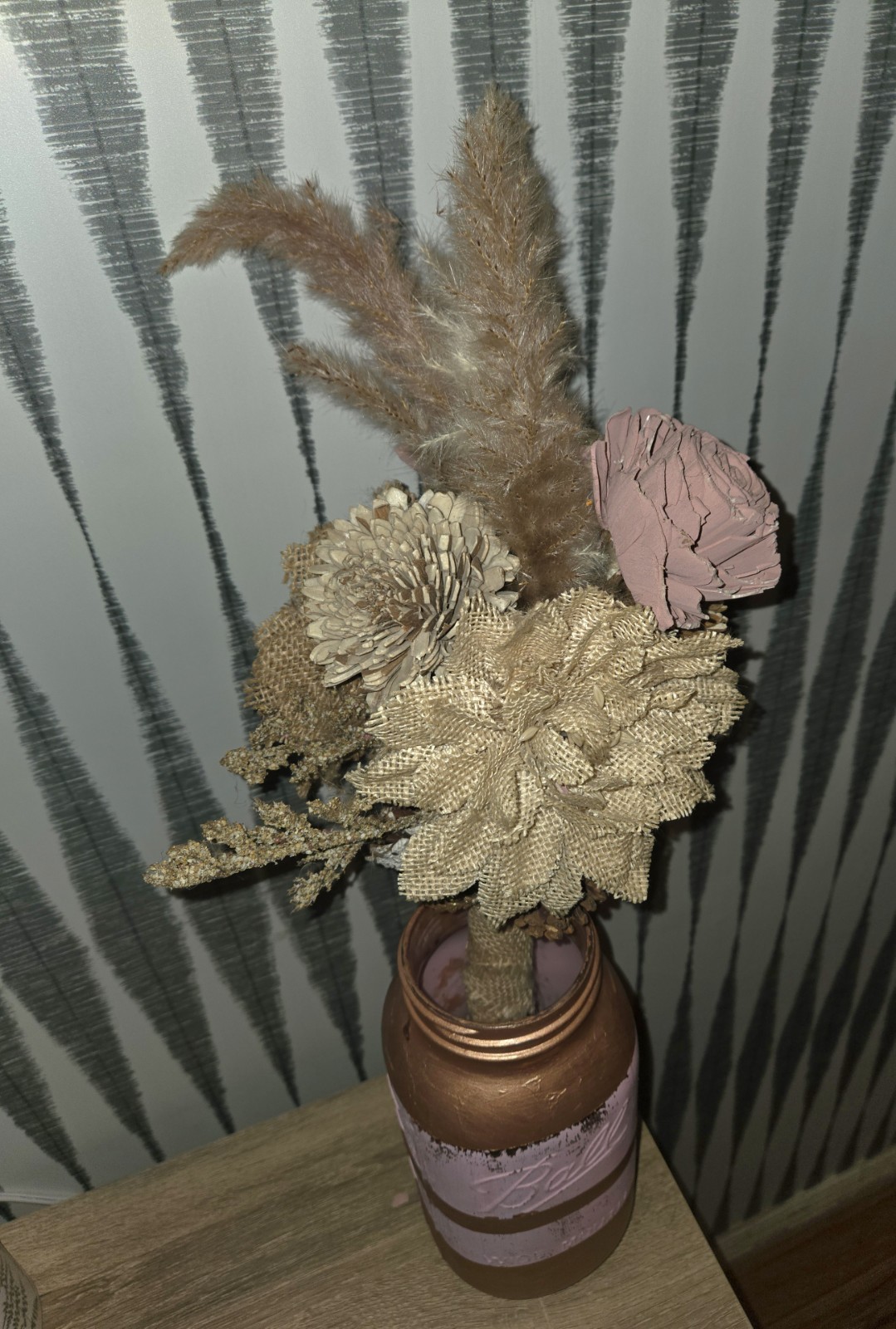 Boho Dried Floral Bouquet Rustic Burlap & Pampas Sola Wood Flowers Home Decor