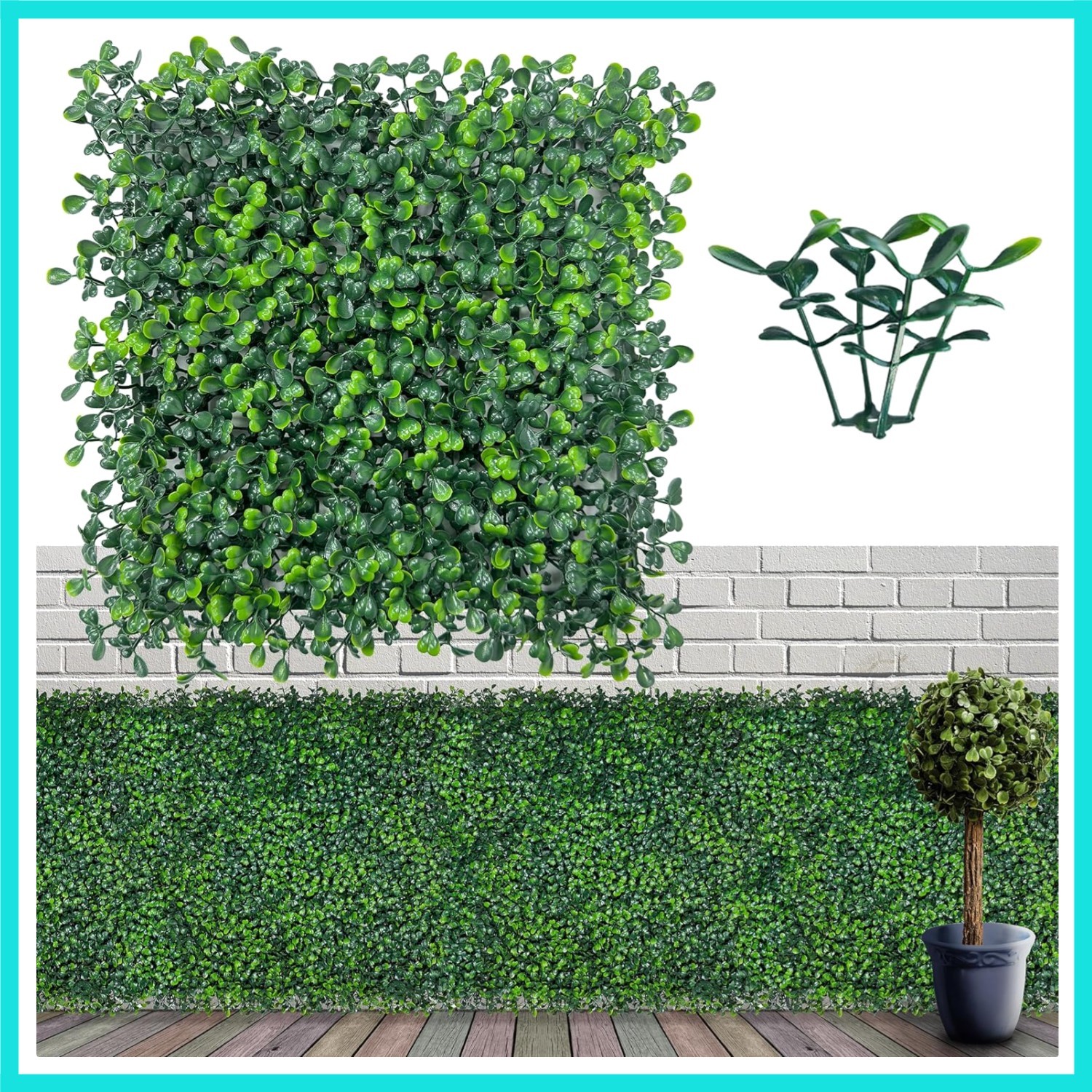 Artificial Grass Wall Panel Backdrop,10″ X 10″ 12P8.4 sqft UV-Anti Greenery B…