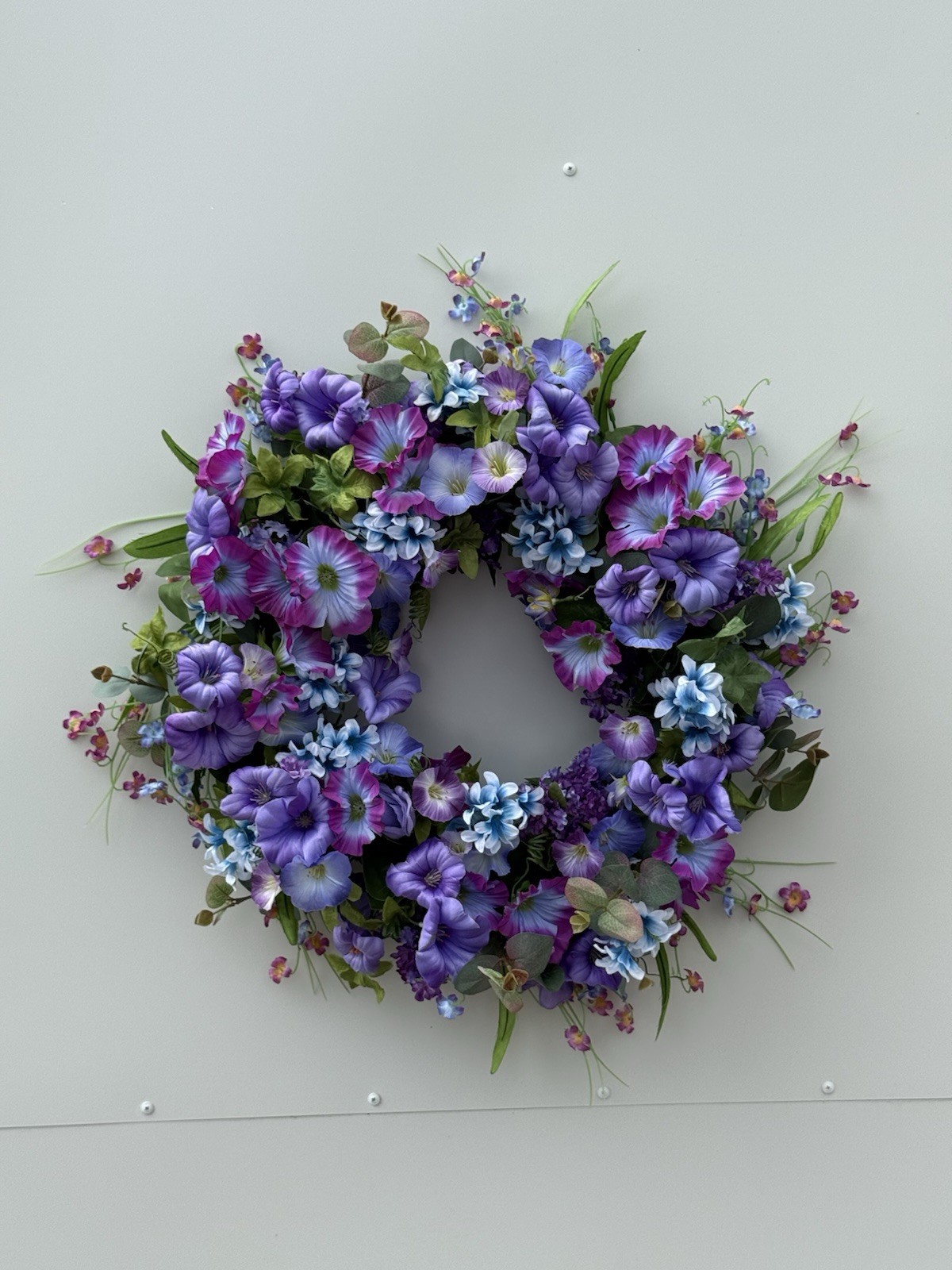 Spring Floral Wreath Purple Blue Pink Front Door Handmade Decor