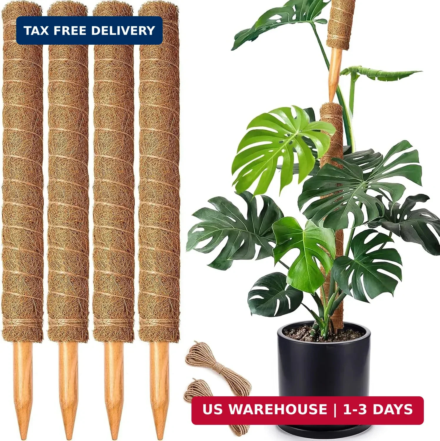 4 Pack 22 Inch Moss Poles, Stackable Moss Pole for Plants Monstera, 70 Inch Tall