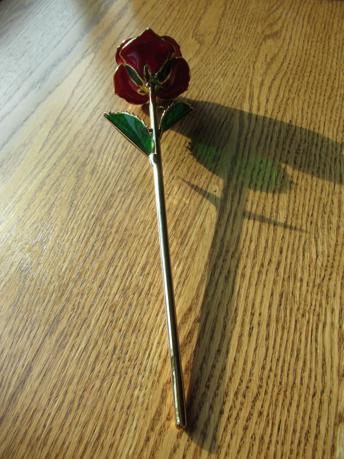 Lacquer Dipped 24k Gold Trimmed Real Preserved Red Rose 11″ Long