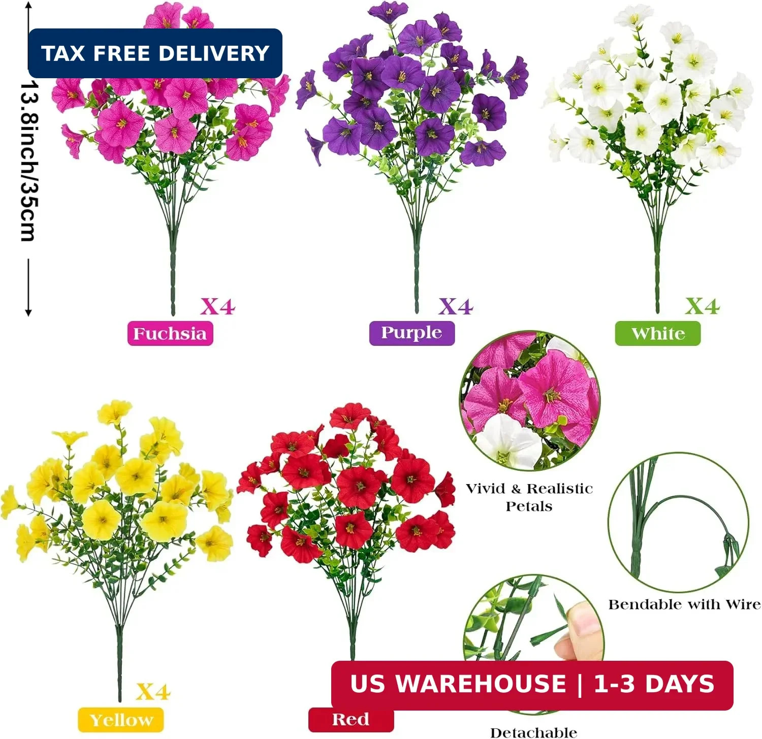20 Bundles Artificial Flowers for Outdoors, Fake Flower UV Resistant Silk Mornin