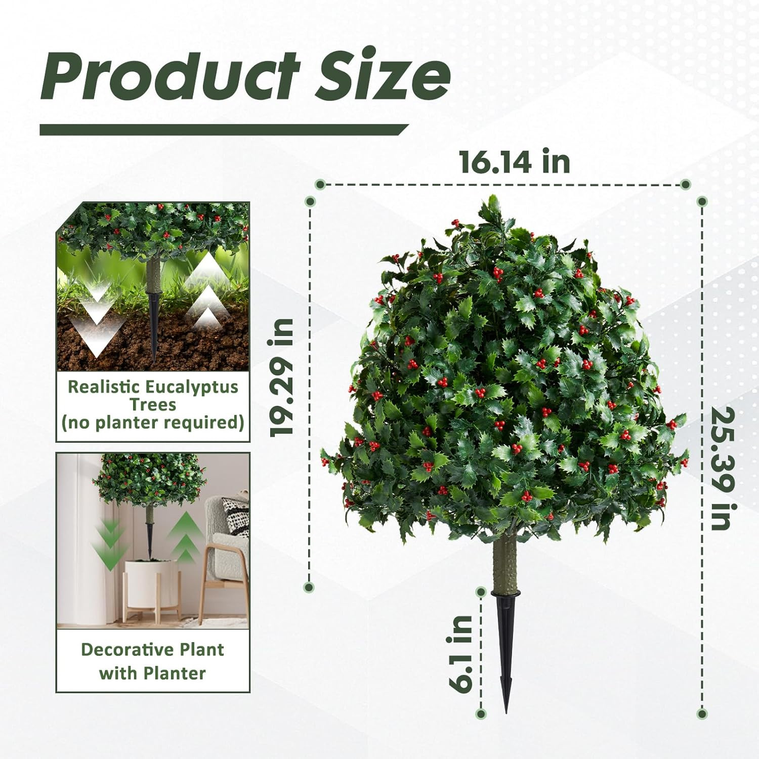 2Pcs Artificial Holly Spray with Berries for Christmas Decor & Wreaths