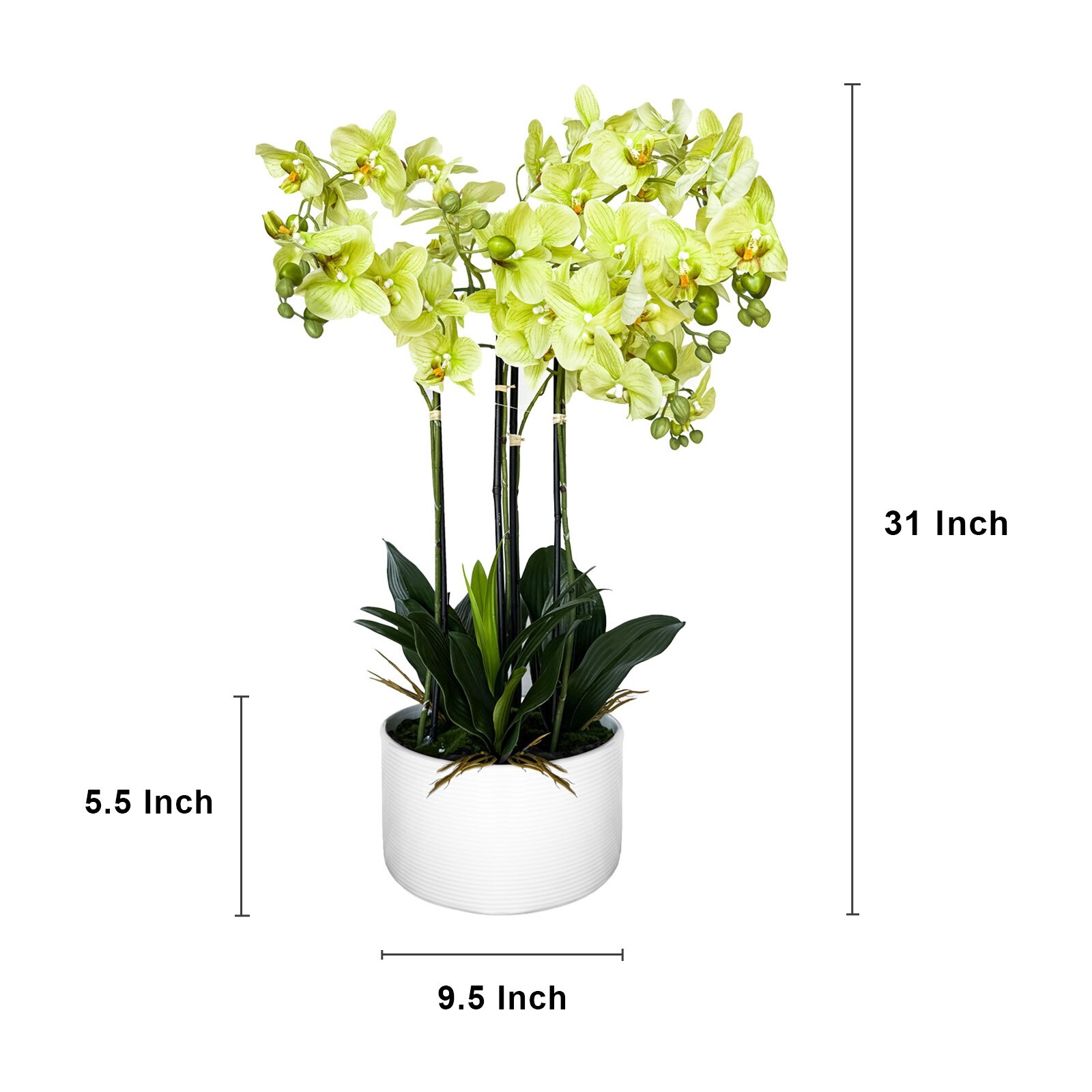 29″ Artificial Flowers Potted Faux Realistic Green Orchid in Ceramic Pot Decor