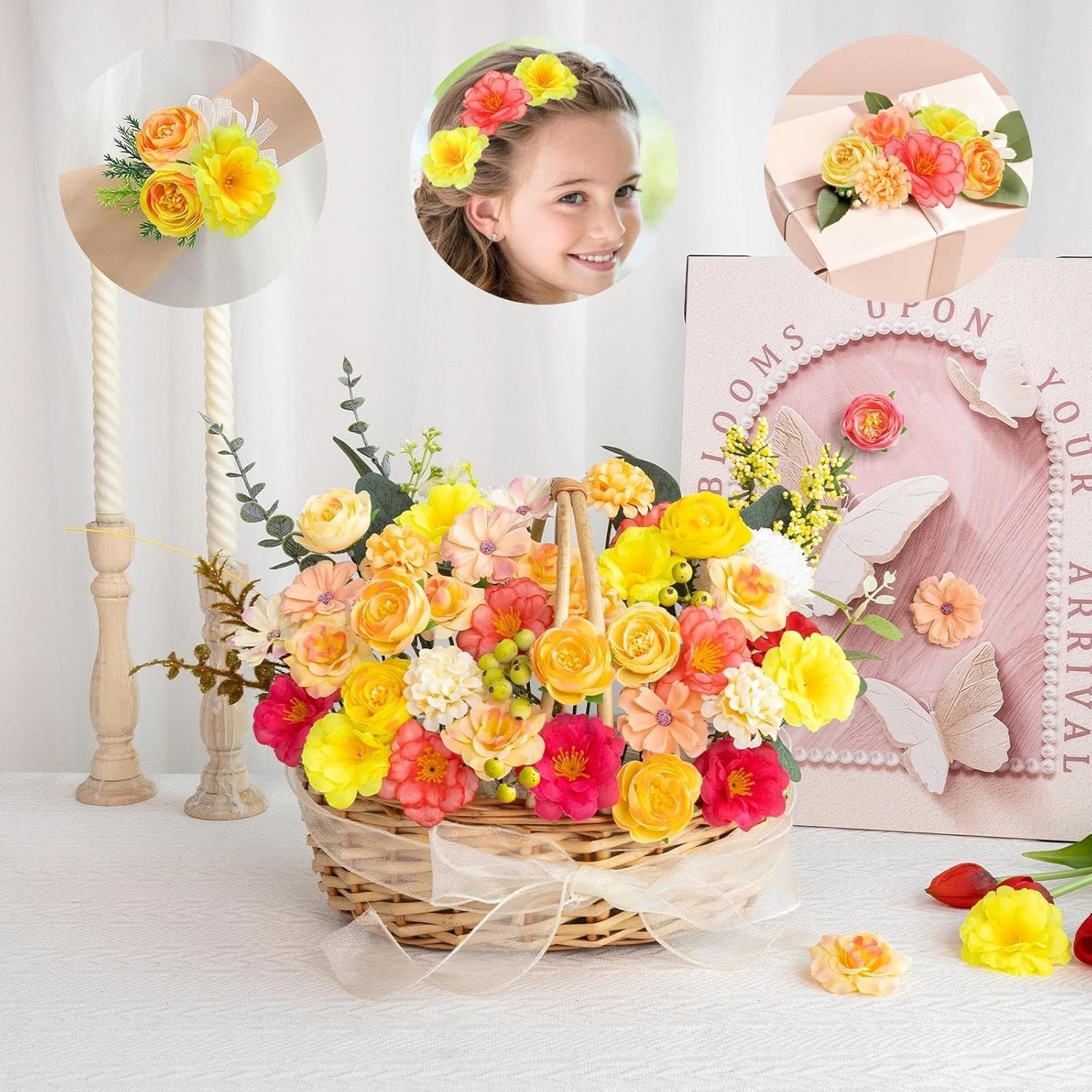 Fake Flower Heads Mini Silk Flowrs Bulk Small Flower 3D Loose Faux Daisy Rose