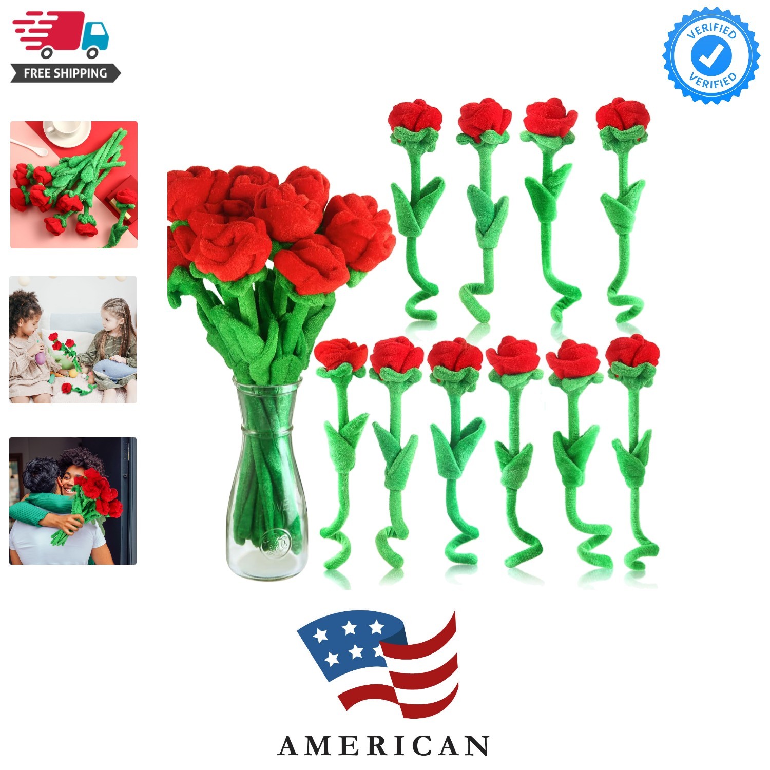 10 Pcs Plush Rose Flower Stuffed Flower Bendable Stems Plush Bouquet Toy Soft…