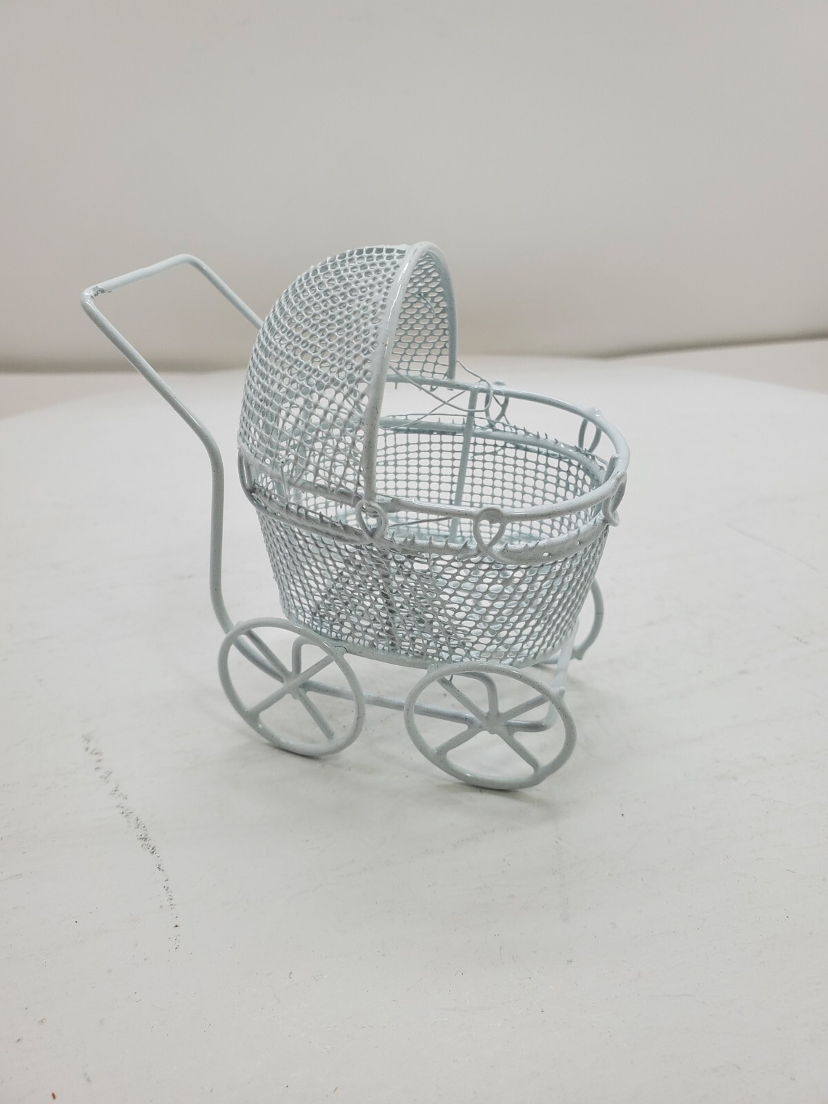 White Metal Baby Carriage Miniature For Baby Shower Cake Topper Fairy Gardens