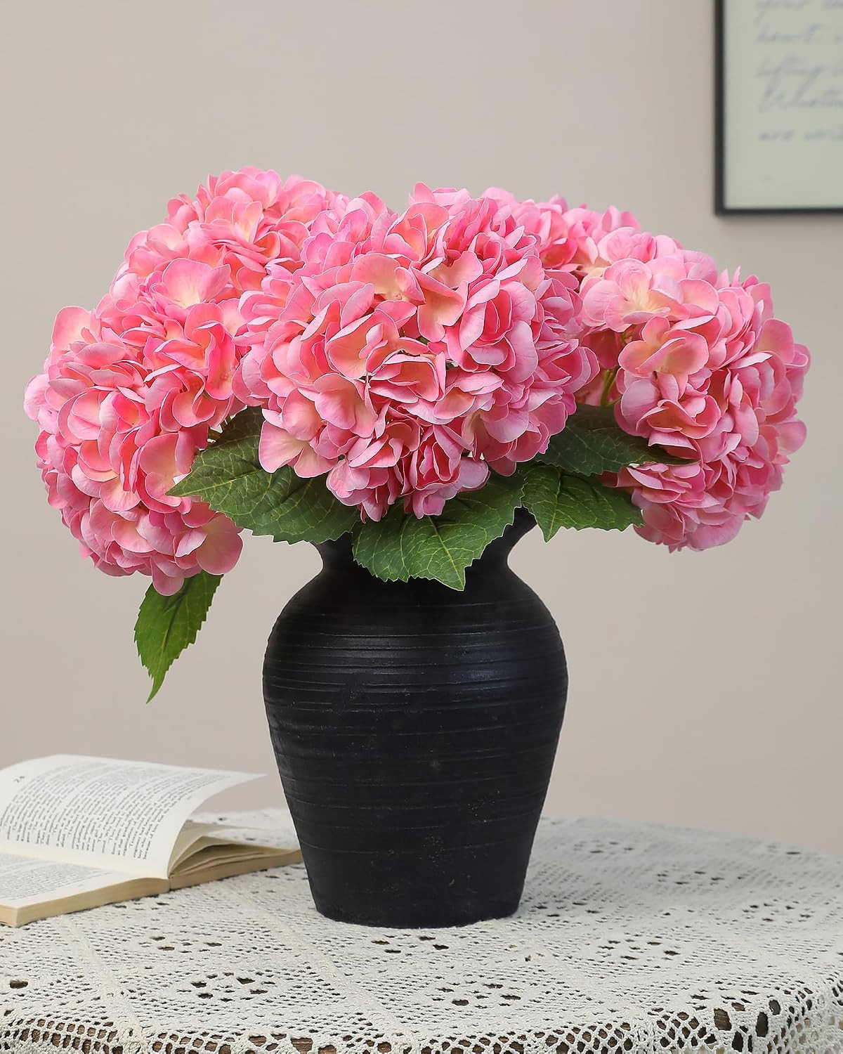 Lifelike 5Pcs Pink Hydrangea Faux Flowers for Home Decor & Weddings