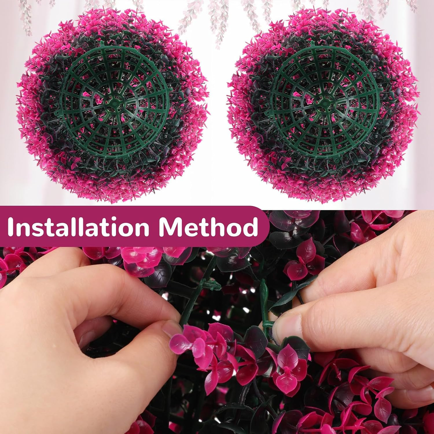12″ Rose Red Artificial Topiary Balls – 2 Pcs Decorative Garden Spheres