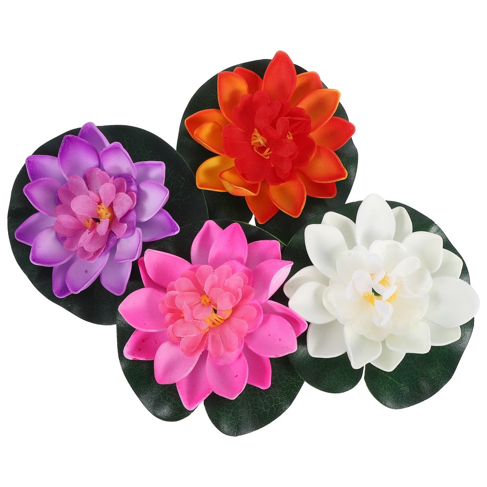 4Pcs Eva Silk Floating Lotus Flowers Assorted Colors for Garden Pond