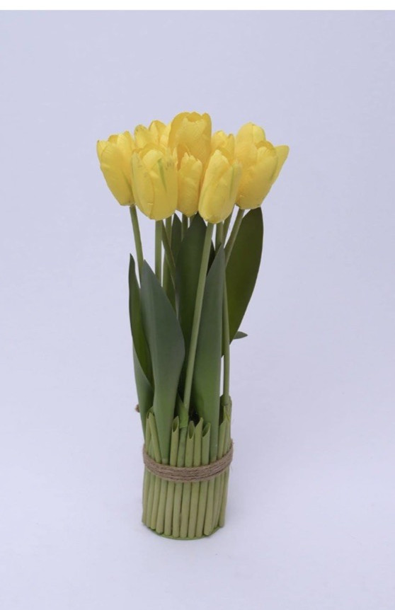 Set of 2 Artificial Yellow Tulip Standing Bunch 14″ Natural Looking NEW!