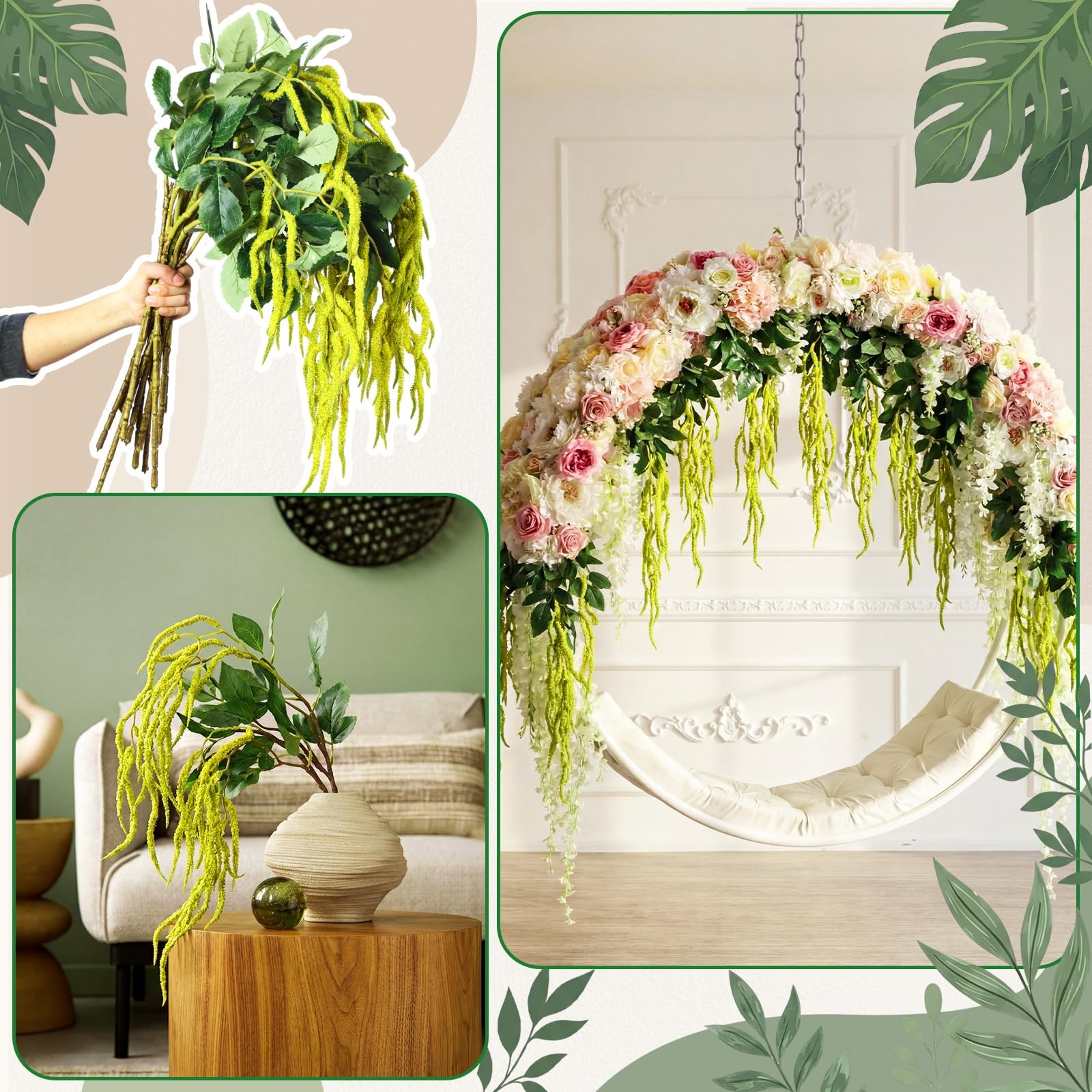 12 Pcs Artificial Hanging Amaranthus Faux Amaranthus Greenery Stems, Fake Han…