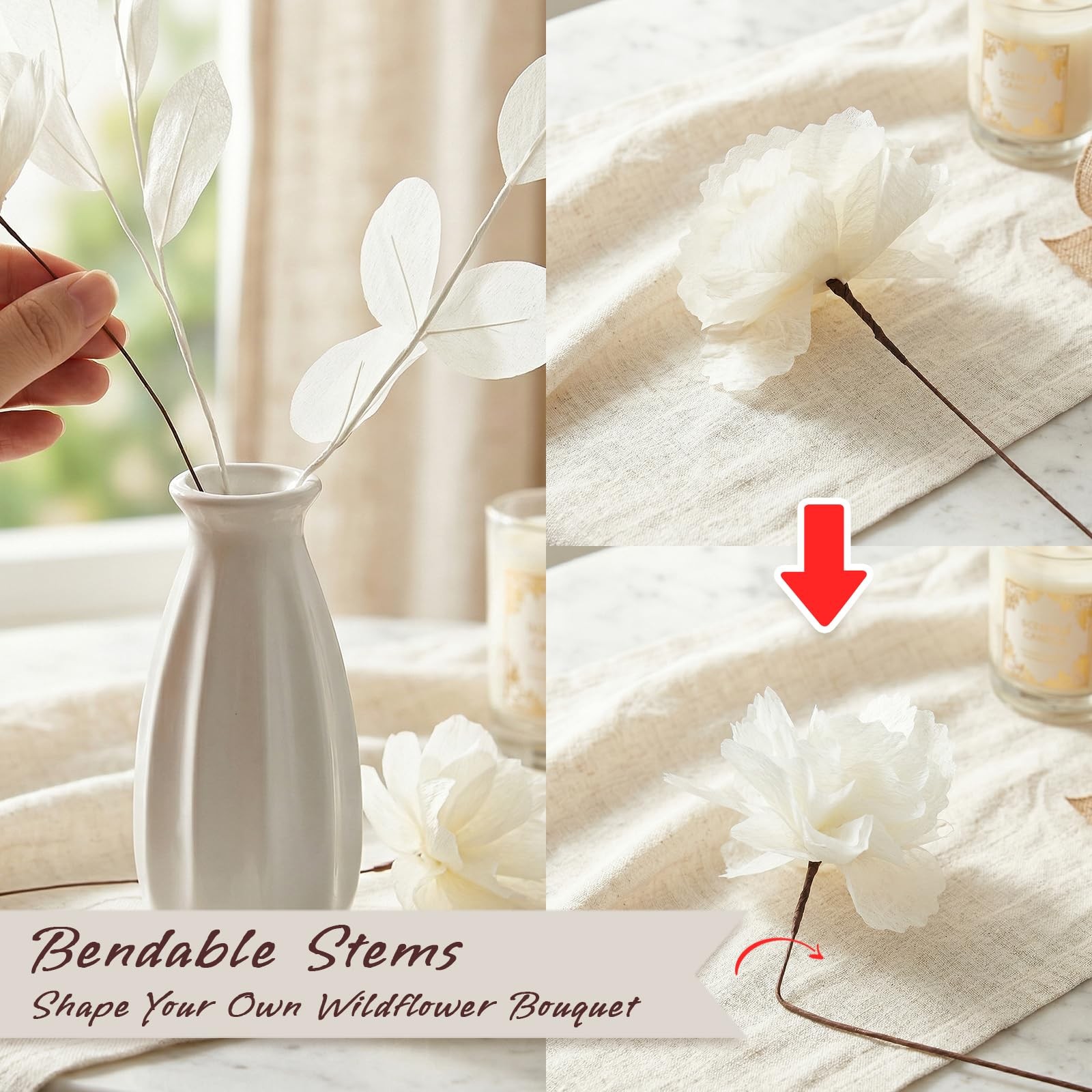 Handmade Cotton Artificial Flowers, Faux Wildflowers with Bendable Stems for …