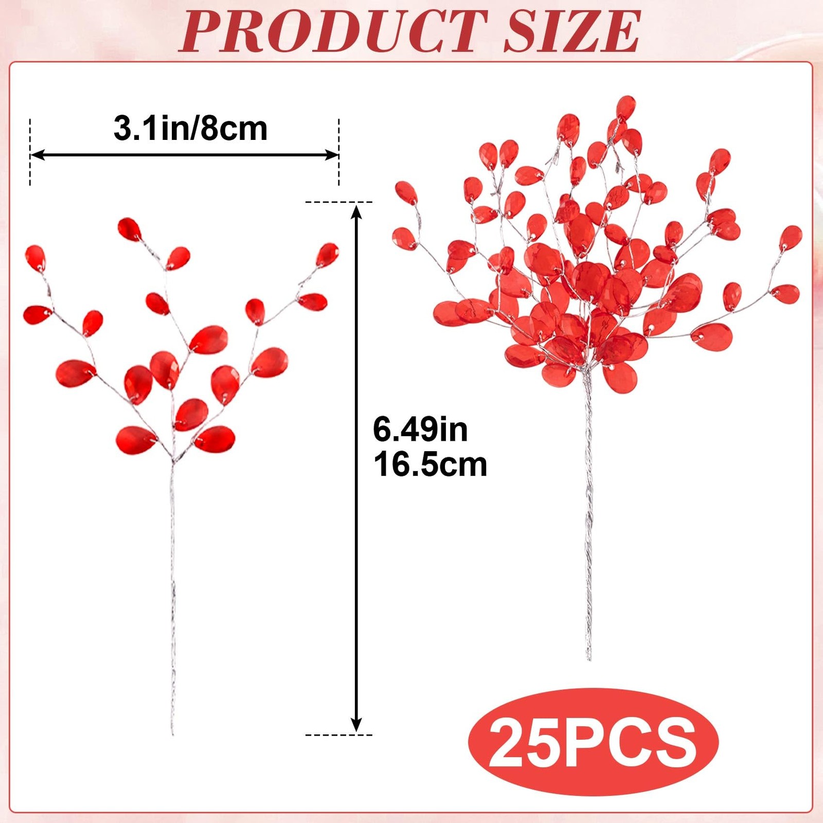 25 PCS Red Acrylic Crystal Flower Branches Artificial Bead Drop Bouquets
