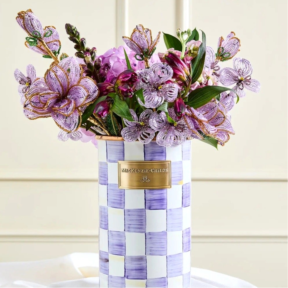 NEW Mackenzie Childs Purple Pansy Beaded Flower Stems 4pc 4×20