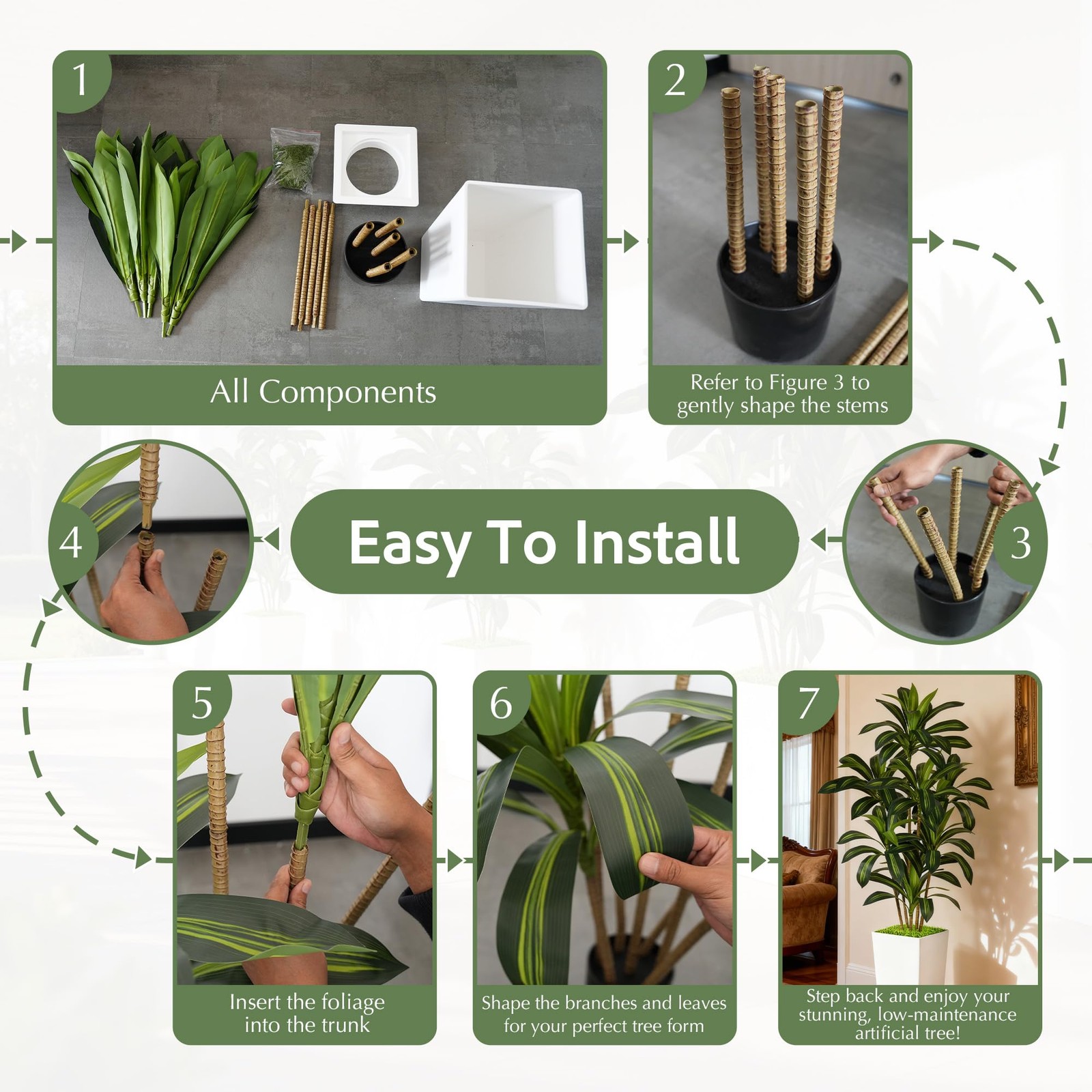 Dracaena Artificial Plant, 5FT Tall Artificial Plants Indoor Dracaena Tree in…