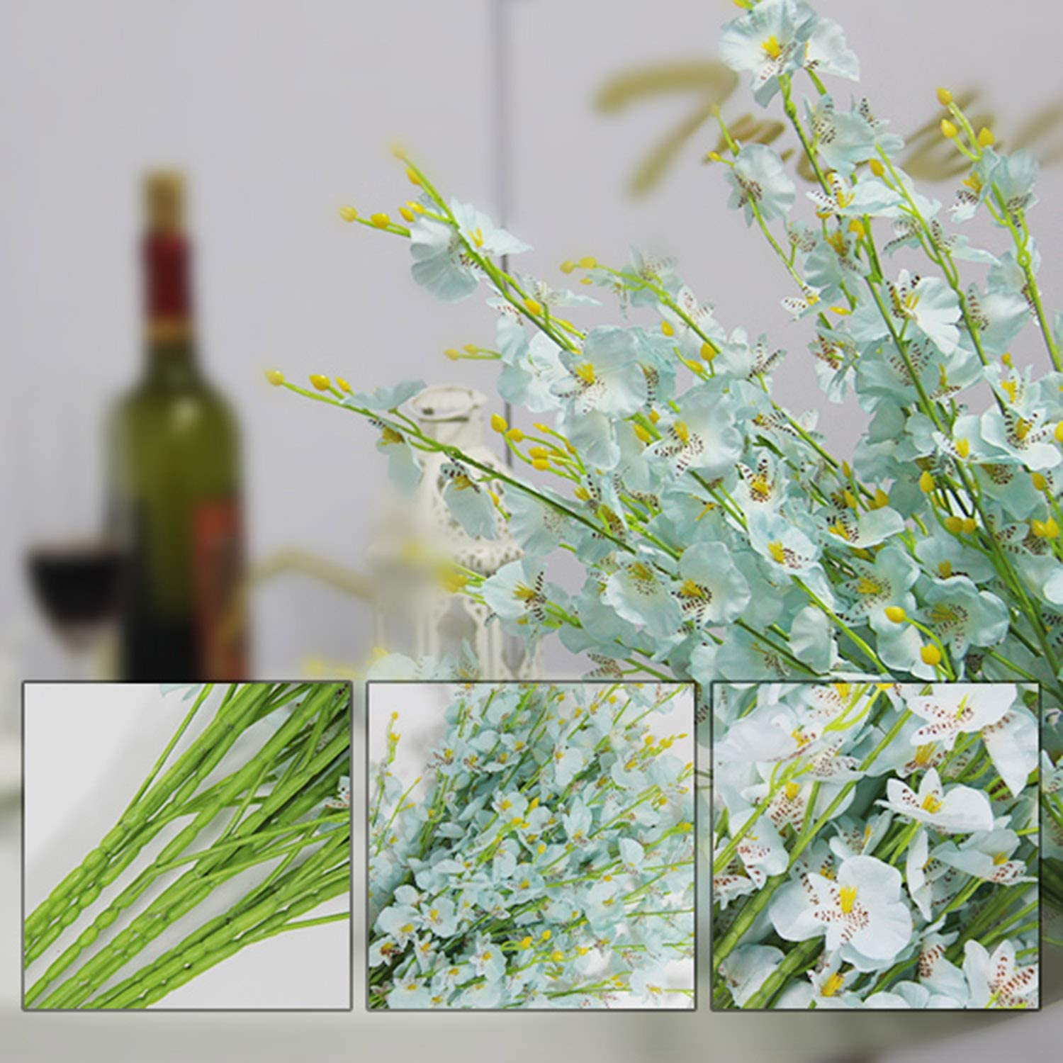 Blue Artificial Orchids Faux Flowers – 10 Pcs 37.5 Inches Real Touch Fake Artifi