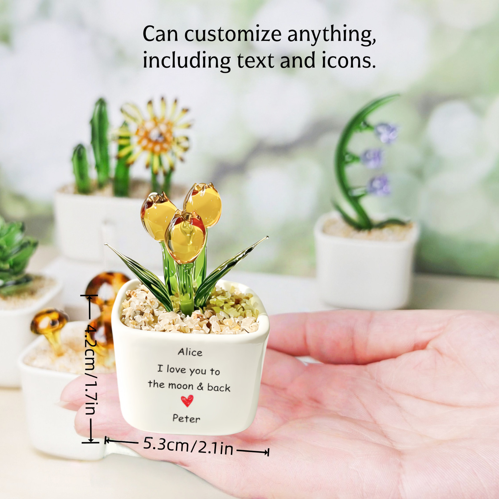 Custom Glass Tulip Flower Pot Personalized Gift for Mom Birthday Decor
