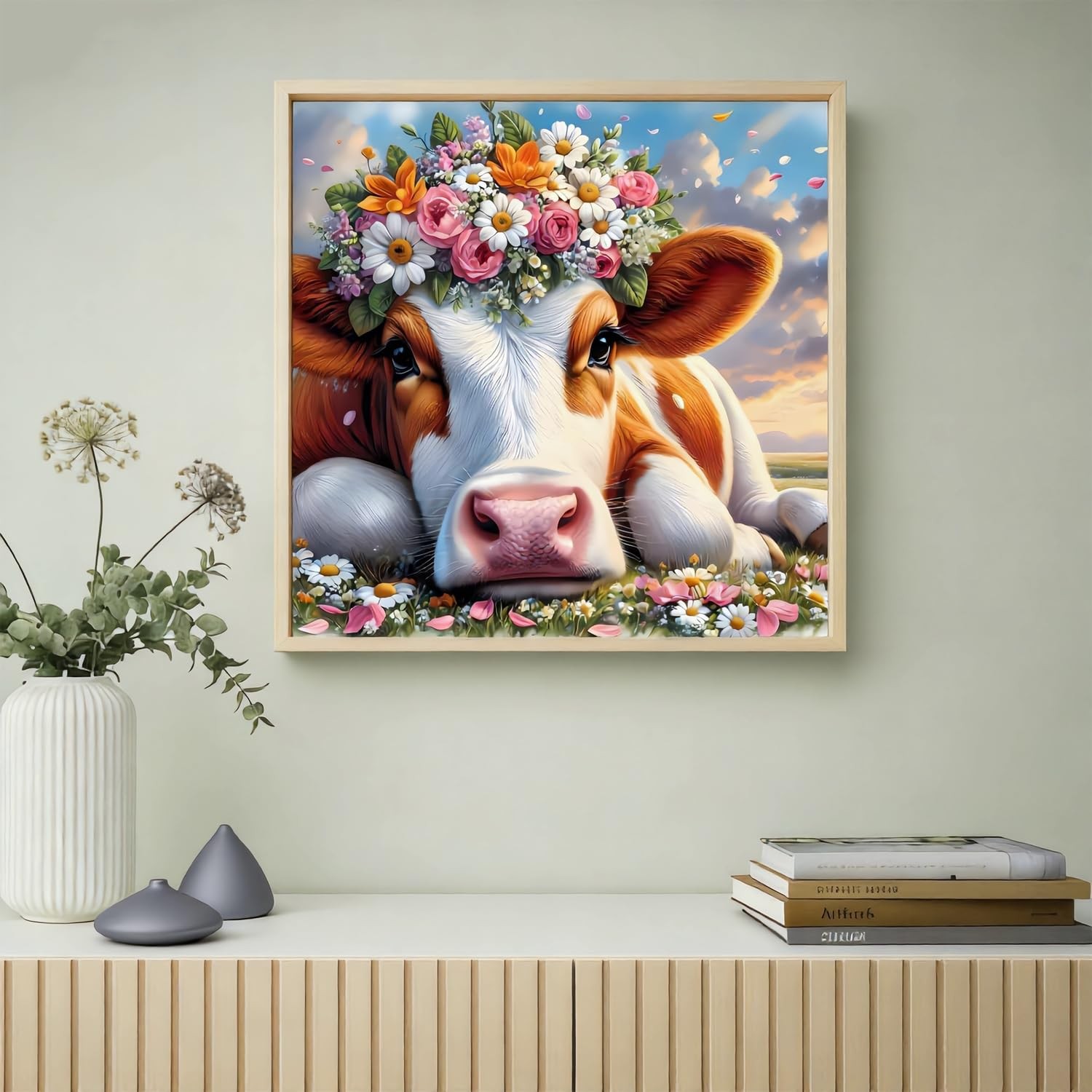 Miairivy Cow with Flower Wreath 5D Diamond 13.8 inches x inches, GL004