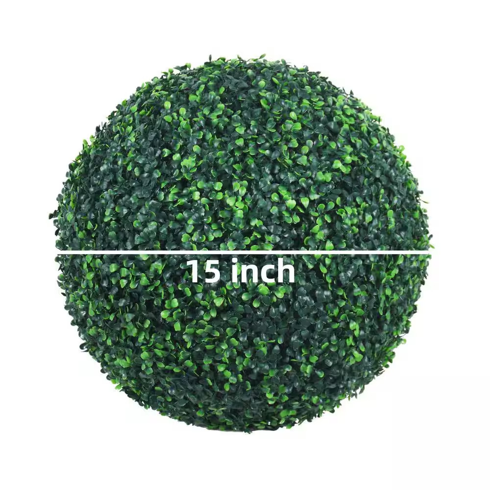 15.5 In. 2-Balls Green Artificial Boxwood Balls Grass Topiary Balls for Backyard