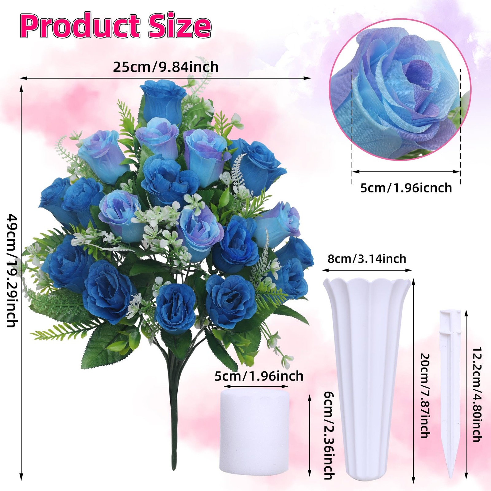 Set of 2 Artificial Cemetery Flowers, Grave Memorial Flowers with Vase, Outdo…