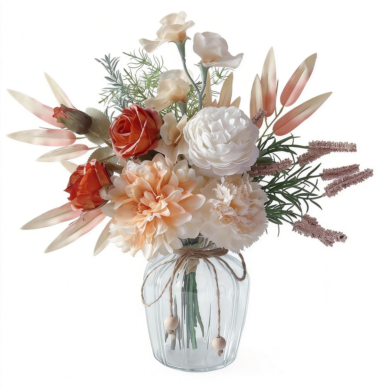 Artificial Faux Flower Arrangement Glass Vase Silk Floral Home Office Decor