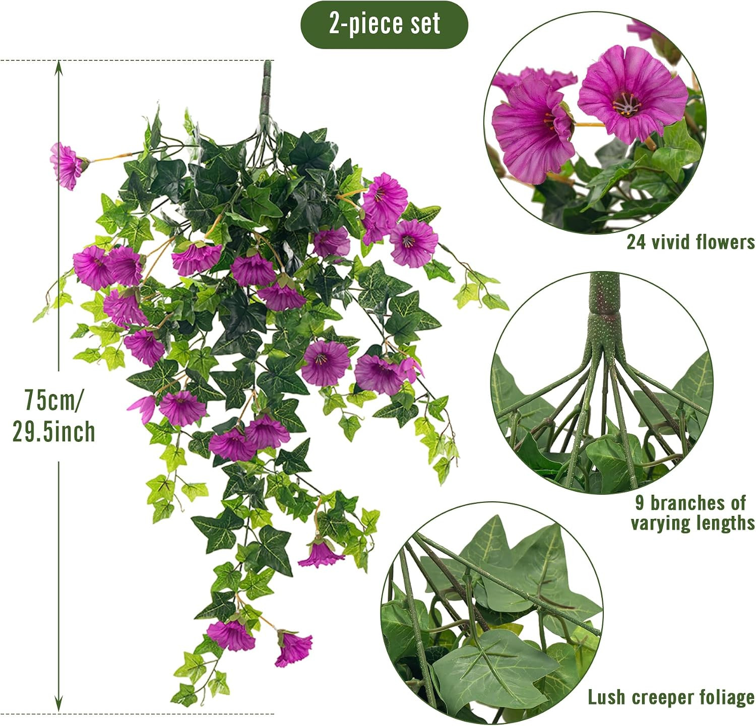 UV Resistant Faux Petunias – 2 Pcs Purple Outdoor Hanging Plants Decor