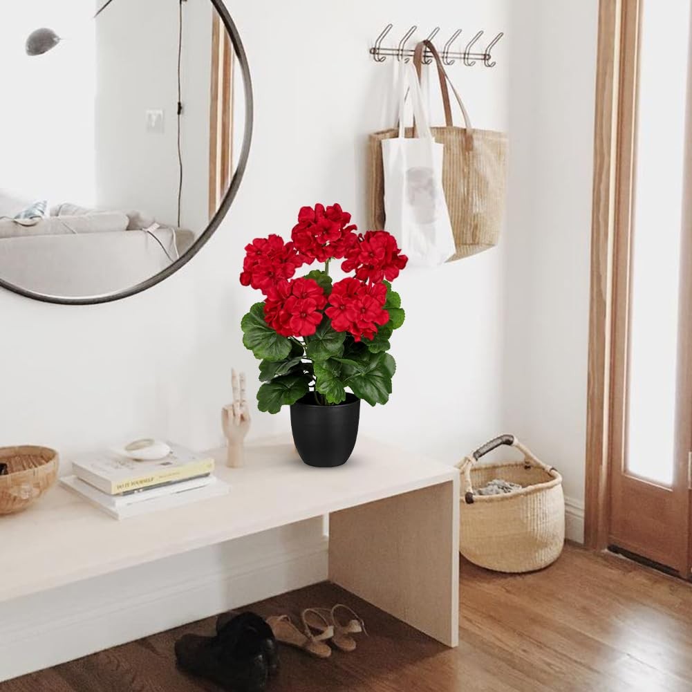 16” Geraniums Artificial Flowers Realistic Potted Plant – Red Fake Geraniums …