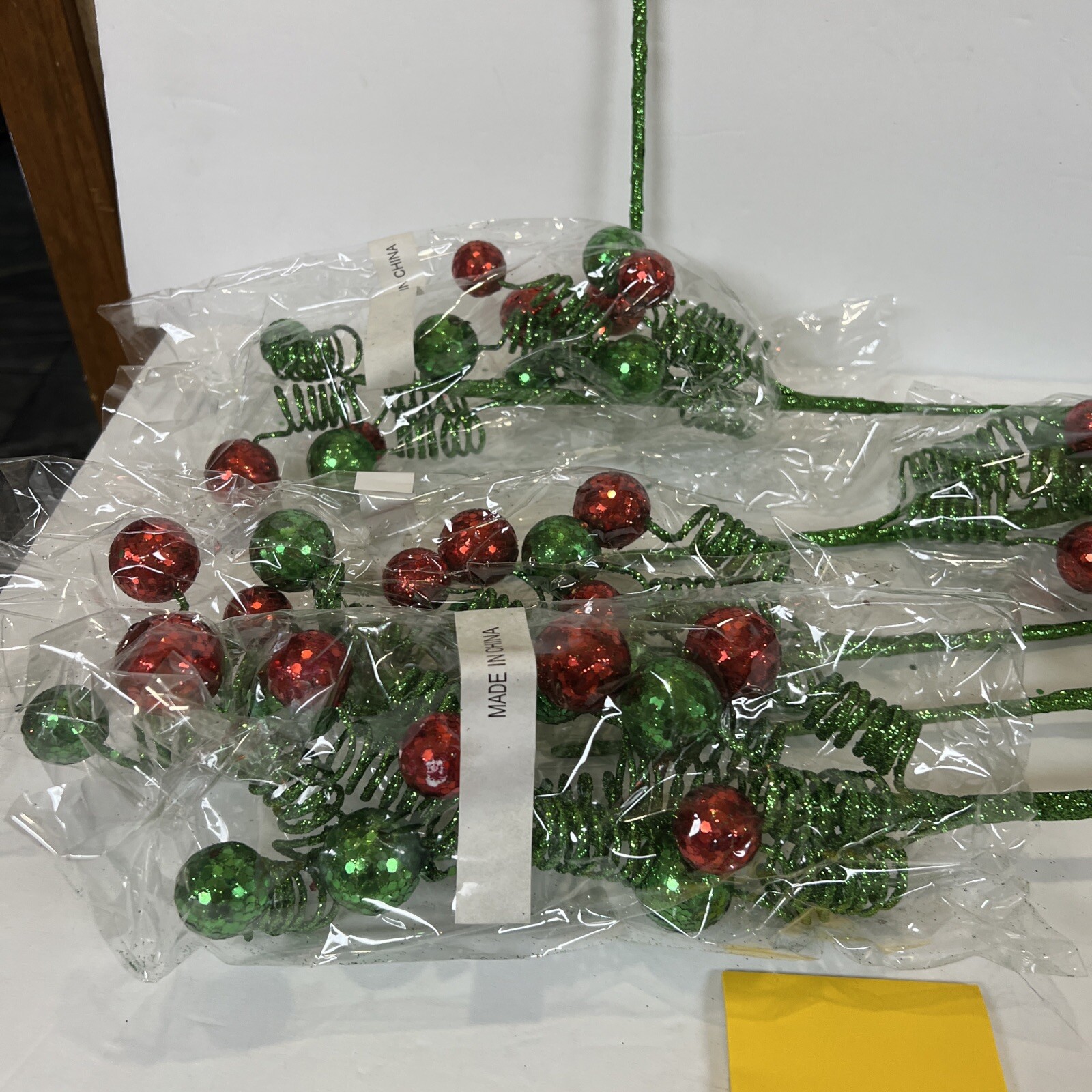 6 Rare 19” Curly Ribbon Ornament Red Green Berry Pick Branch Valerie Parr Hill